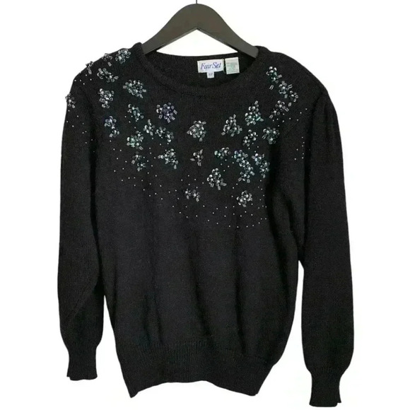 Fair Set Sweaters - Vintage Fair Set Women's Black Sweater Size Small Beaded